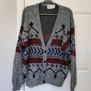 Robert Bruce Vintage Arnold Palmer Grandpa Cardigan Gray Red Black Size L